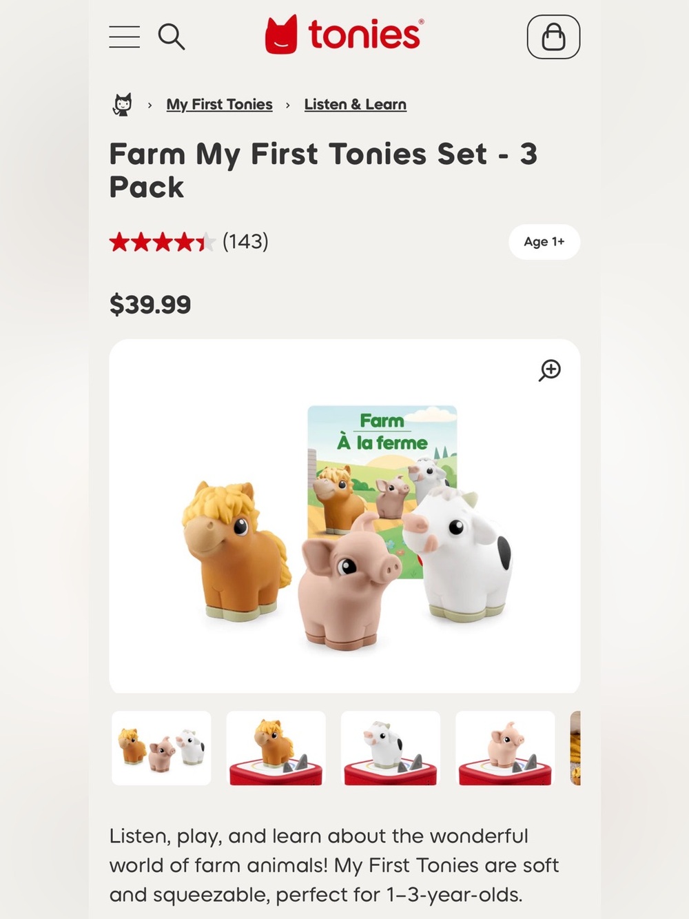 Tonies My First Farm 3-Pack - horse cow pig
